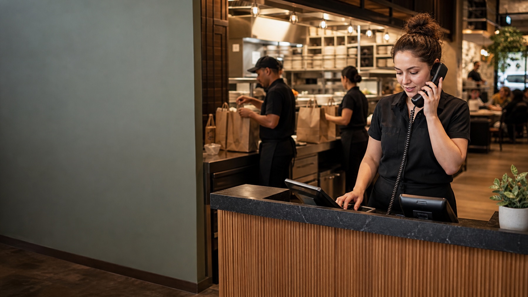 Restaurant counter using Voitly AI phone ordering
